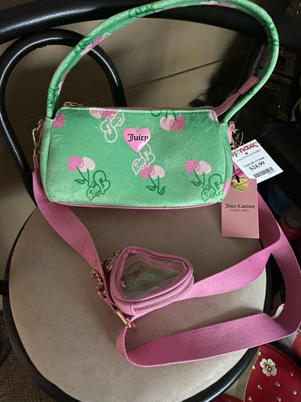 Juicy Couture Green Floral Crossbody with Pink Strap - Picture 2 of 2